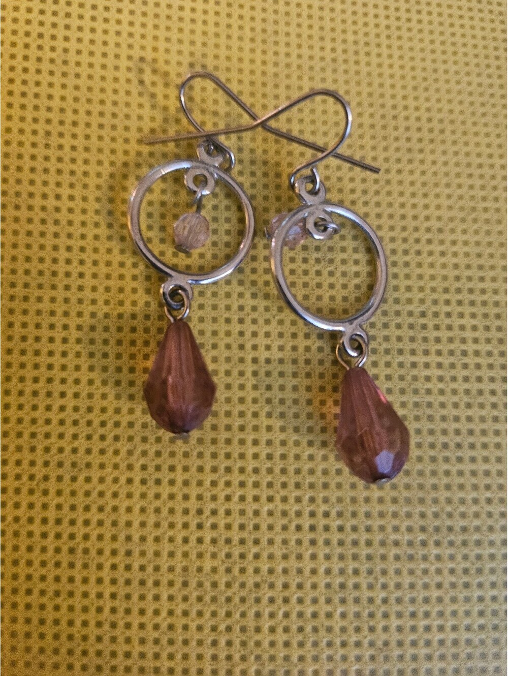 Teardrop gems with hoop dangle earrings - unknown maker or origin as-shown